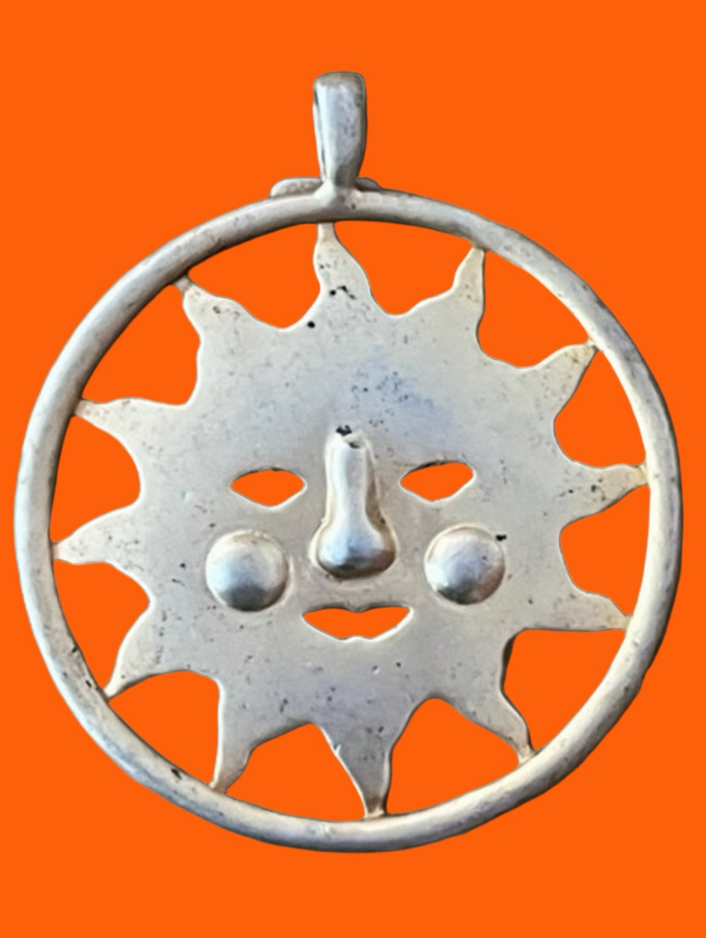 Brass Sun Face Pendant - Circular Sunburst Design